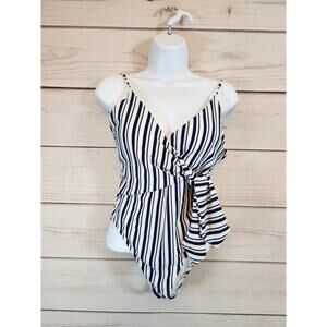 Molybell Women's Blue White‎ Striped Wrap Tie Waist One Piece Swimsuit Size M